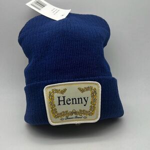 Henny Embroidered logo Patch casual cozy Acrylic Beanie  Navy blue NWT‎ unisex